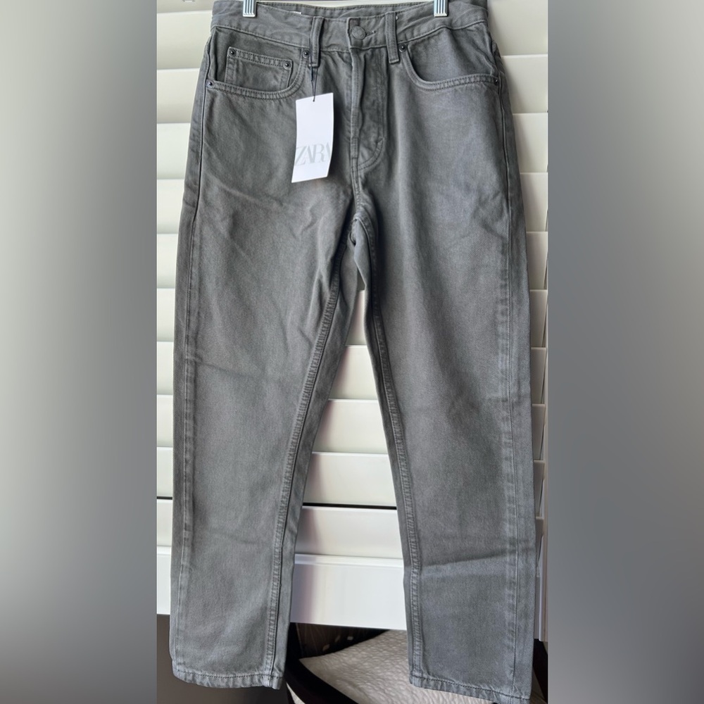 Zara -Size 29- NEW With Tags - Straight Jeans in Washed Gray/Green Button Up